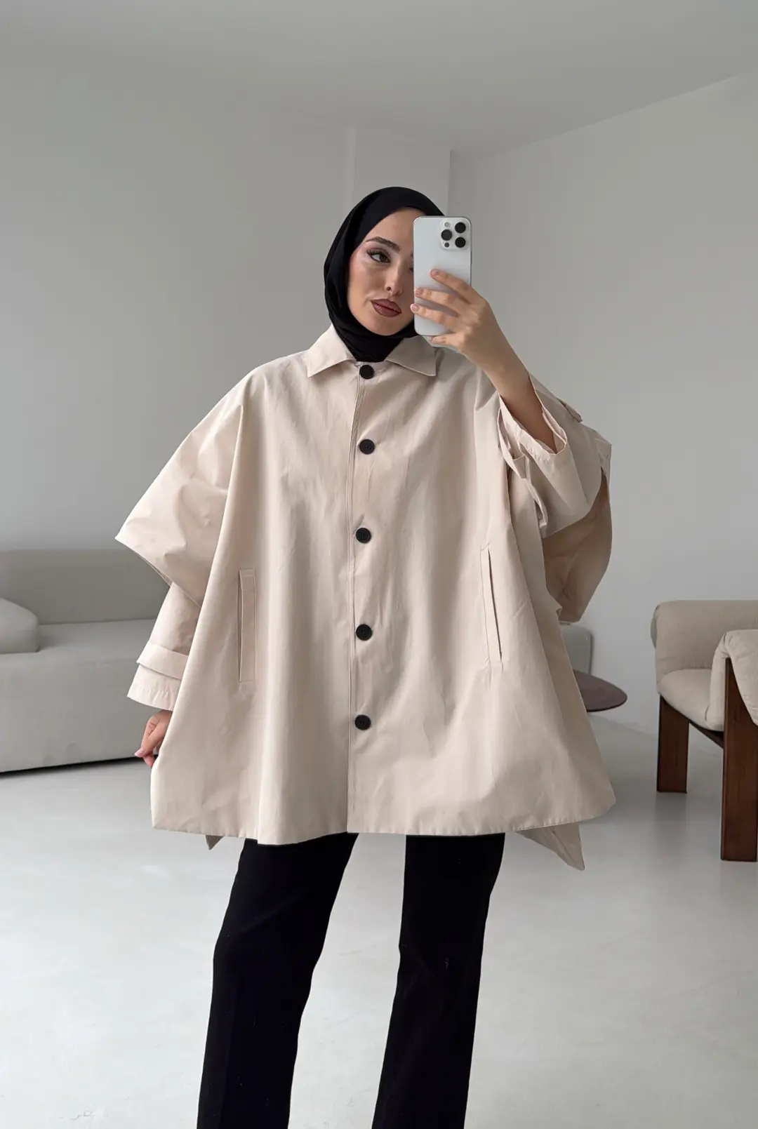 Oversize Panço/Trenç Bej - Görsel 7