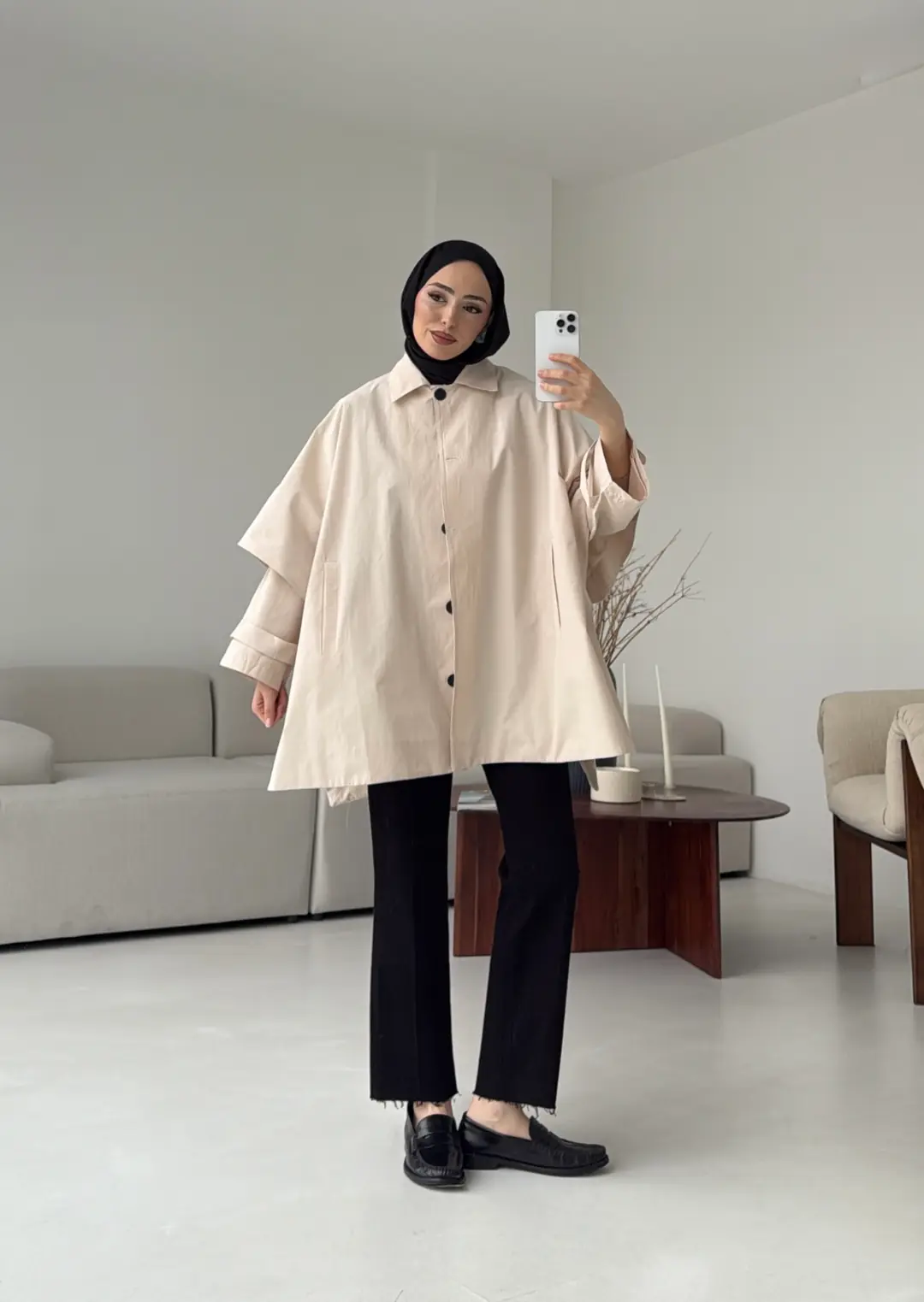 Oversize Panço/Trenç Bej - Görsel 8