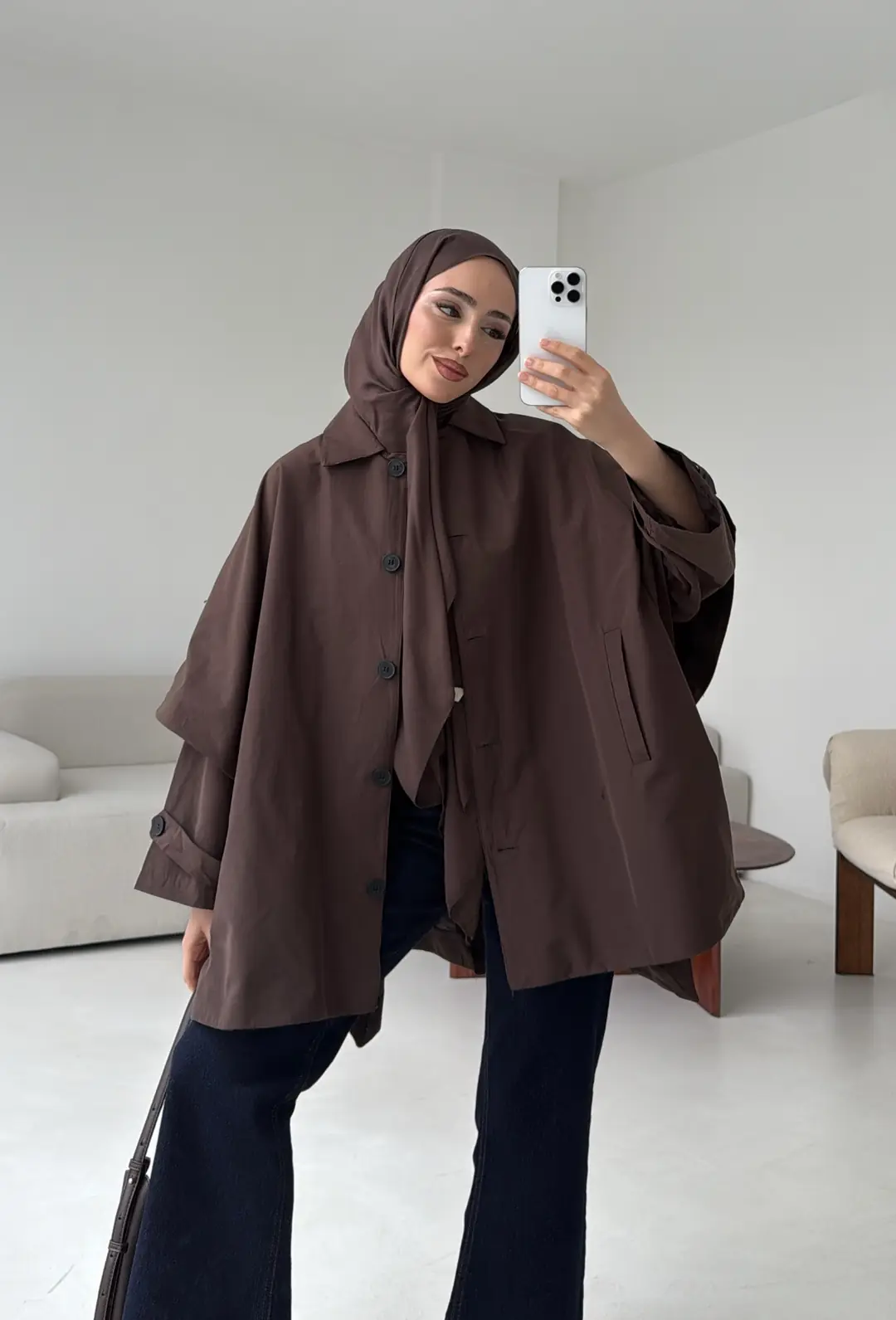 Oversize Panço/Trenç Kahve - Görsel 2