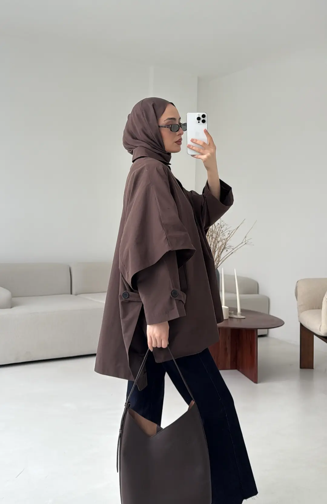 Oversize Panço/Trenç Kahve - Görsel 5