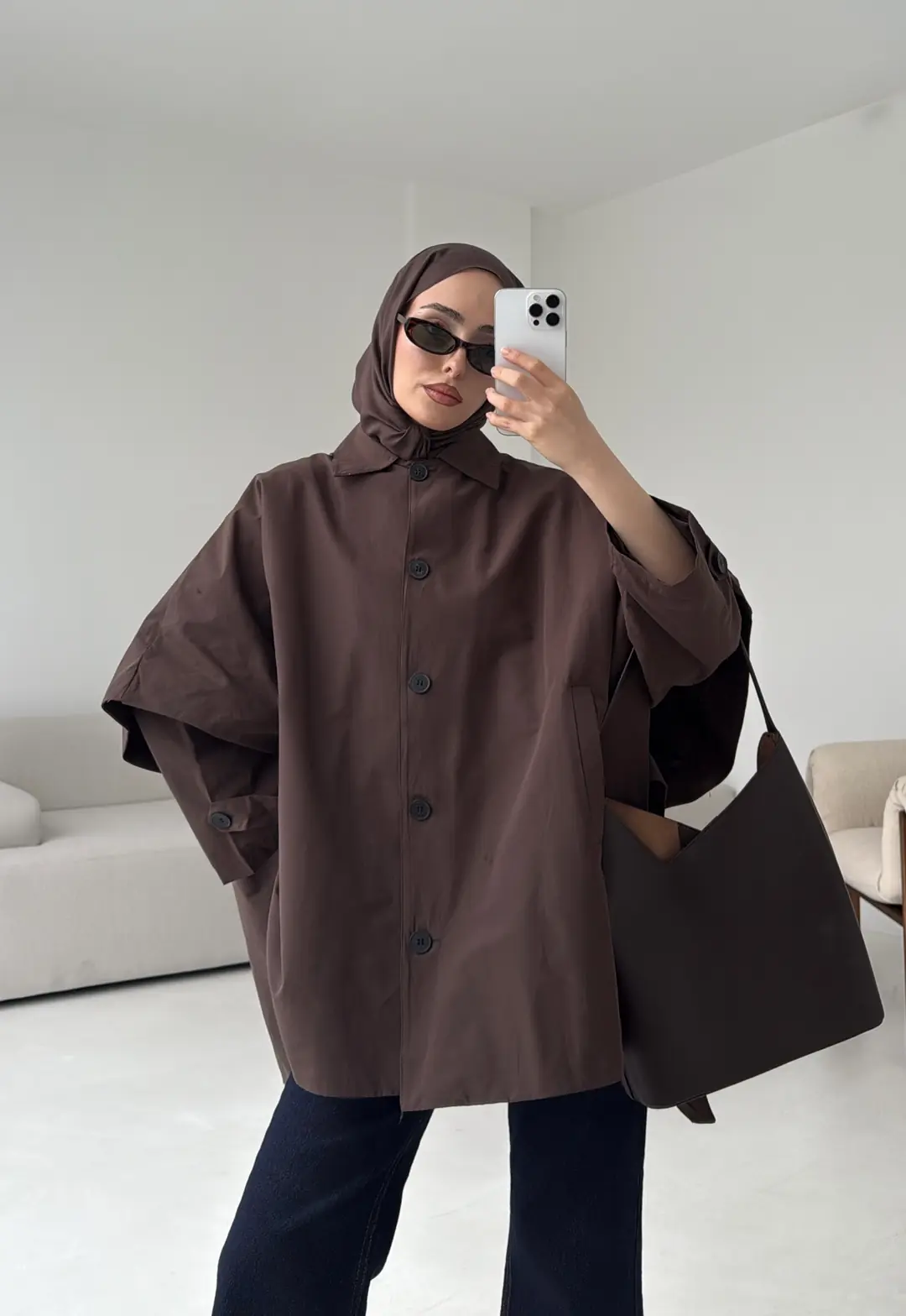 Oversize Panço/Trenç Kahve - Görsel 6