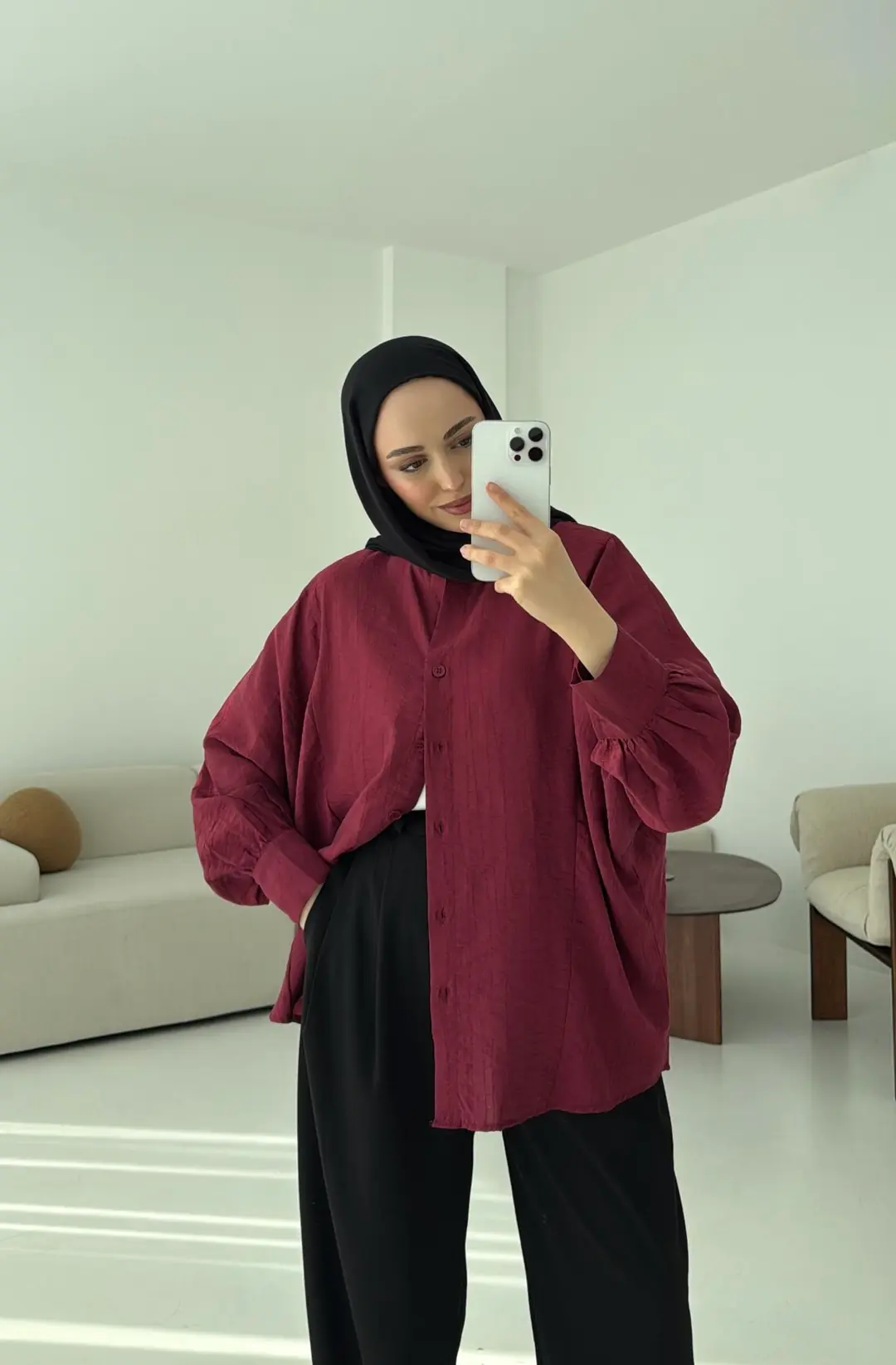 Oversize Premium Gömlek Bordo