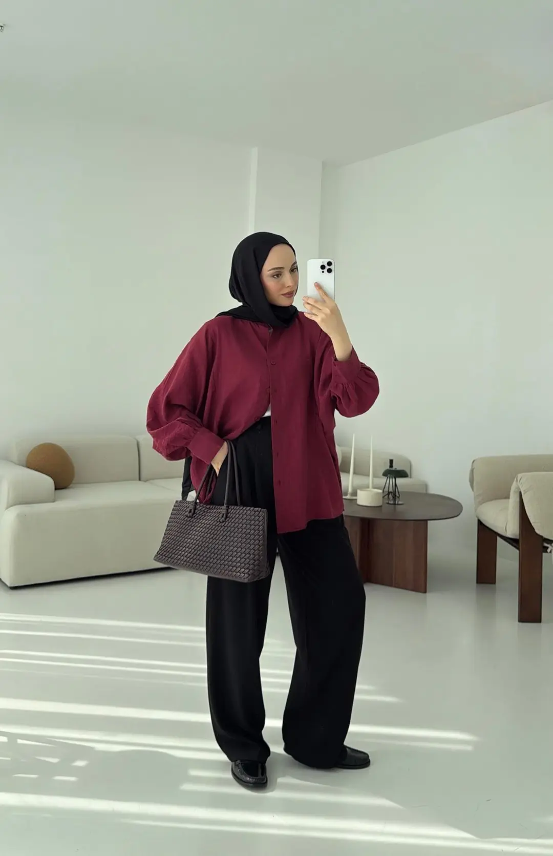 Oversize Premium Gömlek Bordo - Görsel 3