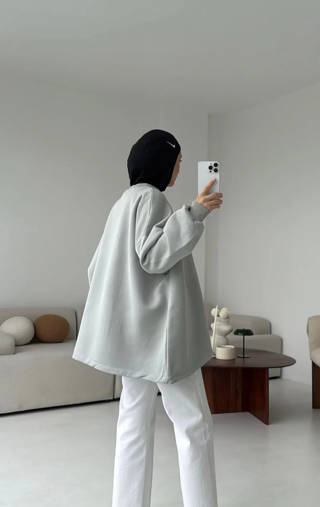 Oversize Şardonlu Sweatshirt Gri - Görsel 2