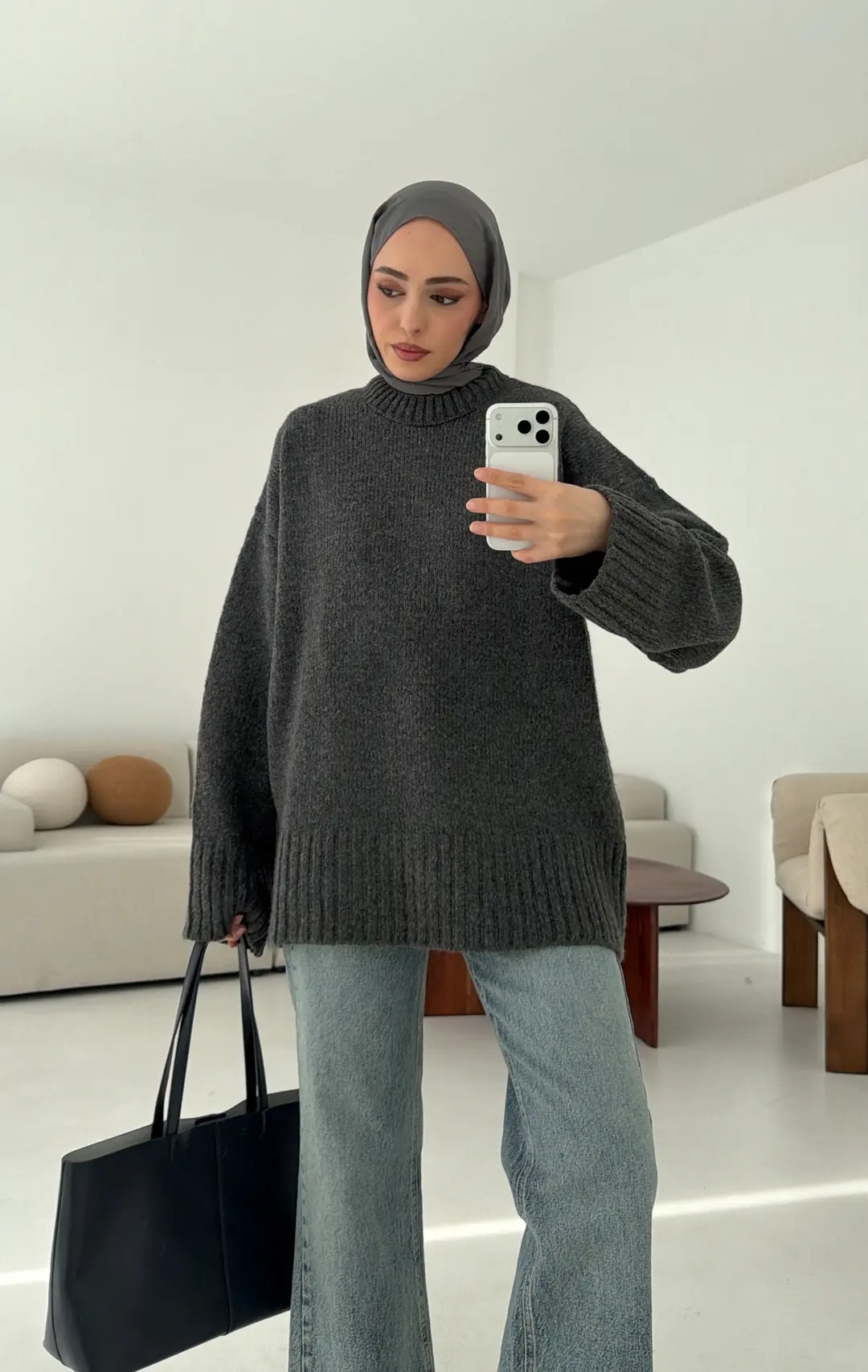 Oversize Soft Triko Kazak Antrasit - Görsel 4