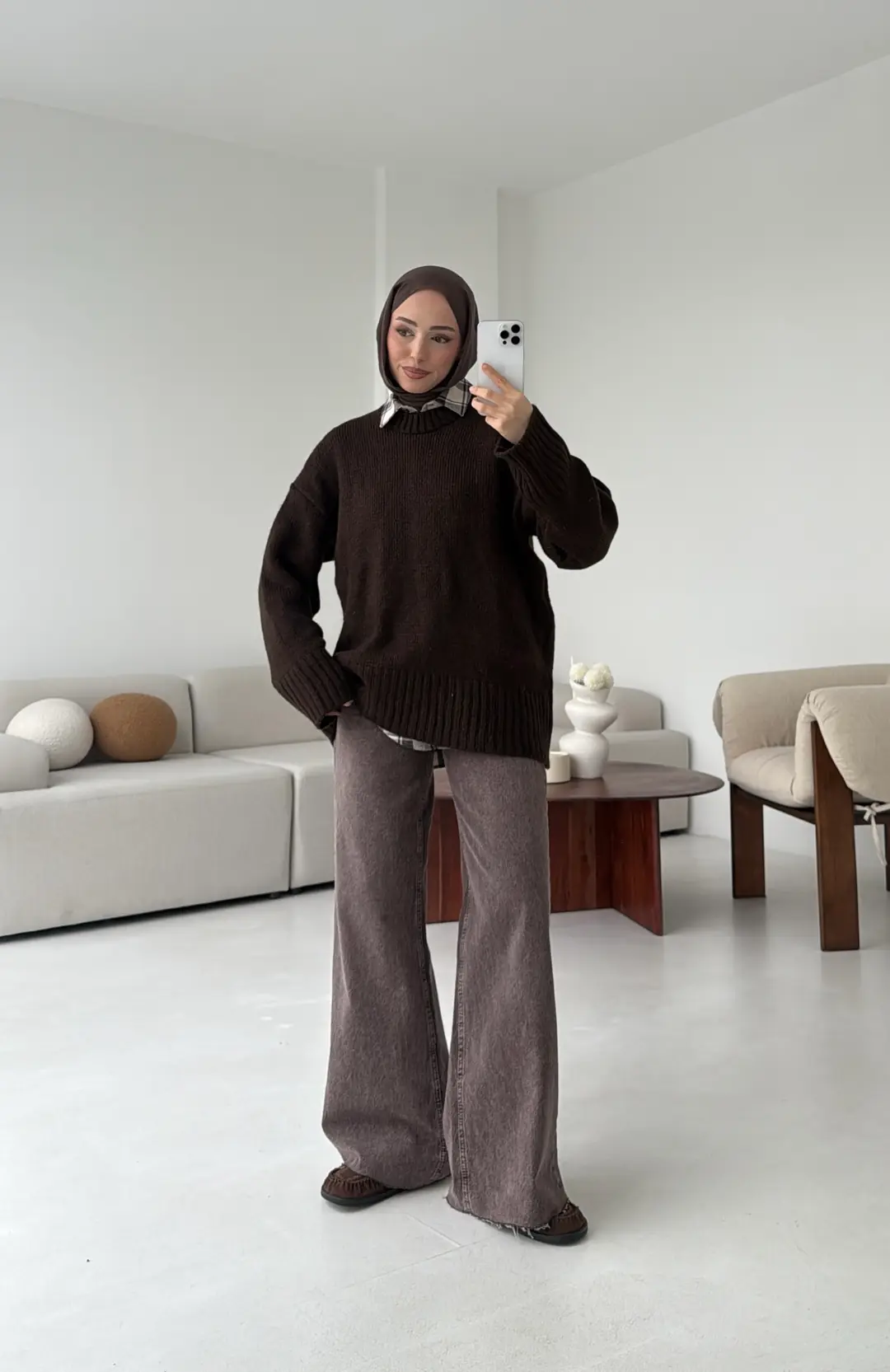 Oversize Soft Triko Kazak Acı Kahve - Görsel 2