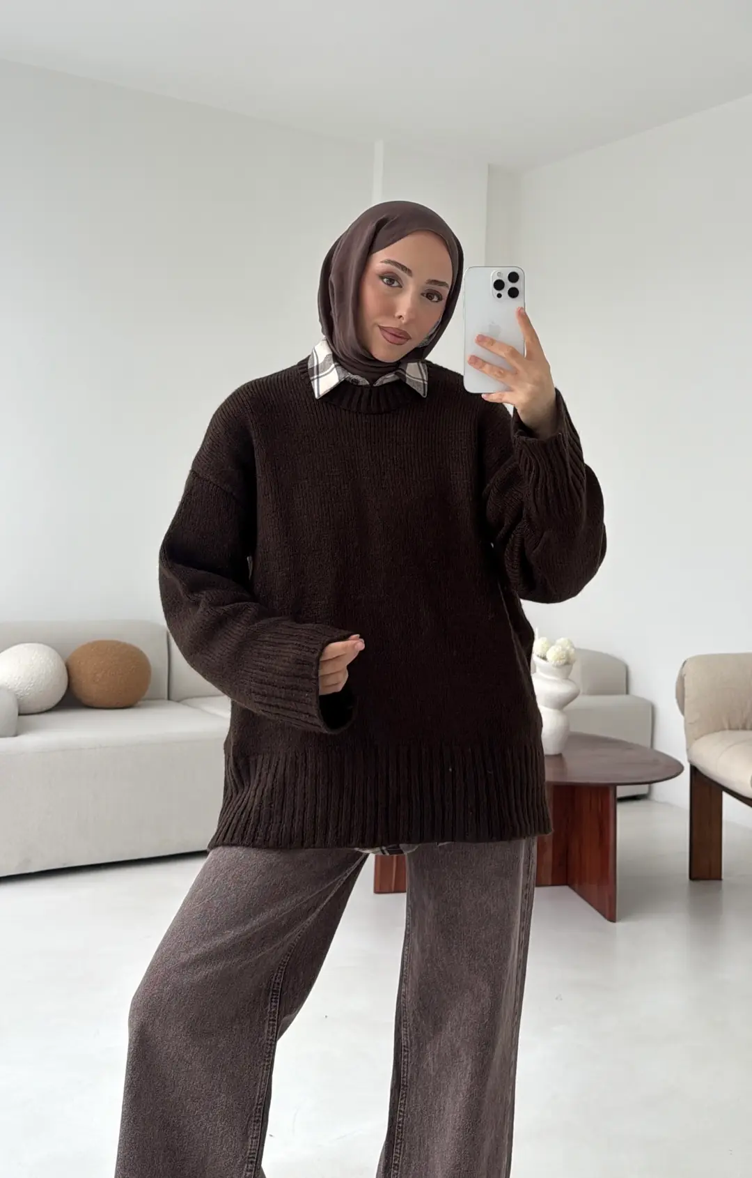 Oversize Soft Triko Kazak Acı Kahve - Görsel 4