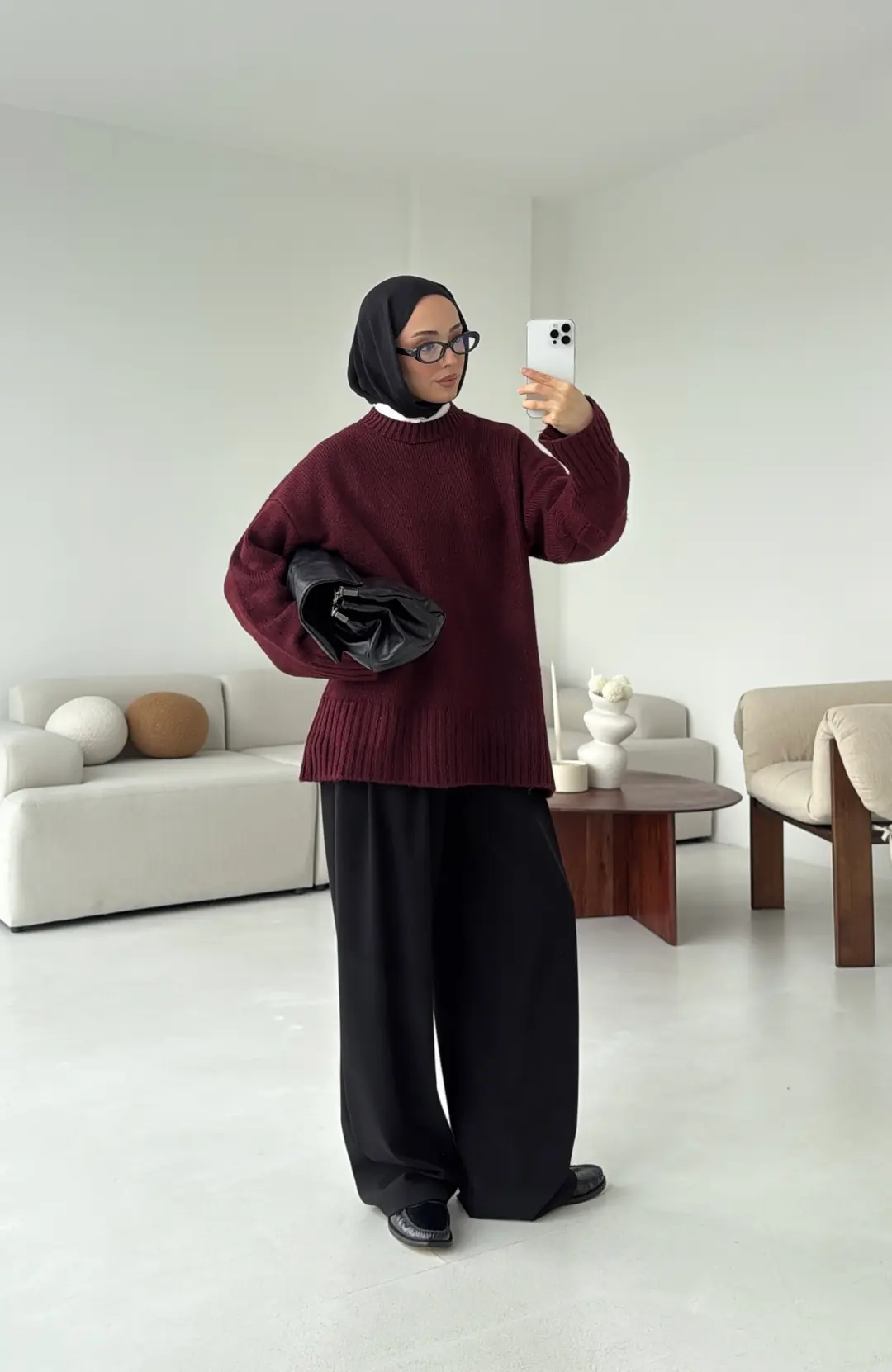 Oversize Soft Triko Kazak Bordo - Görsel 2