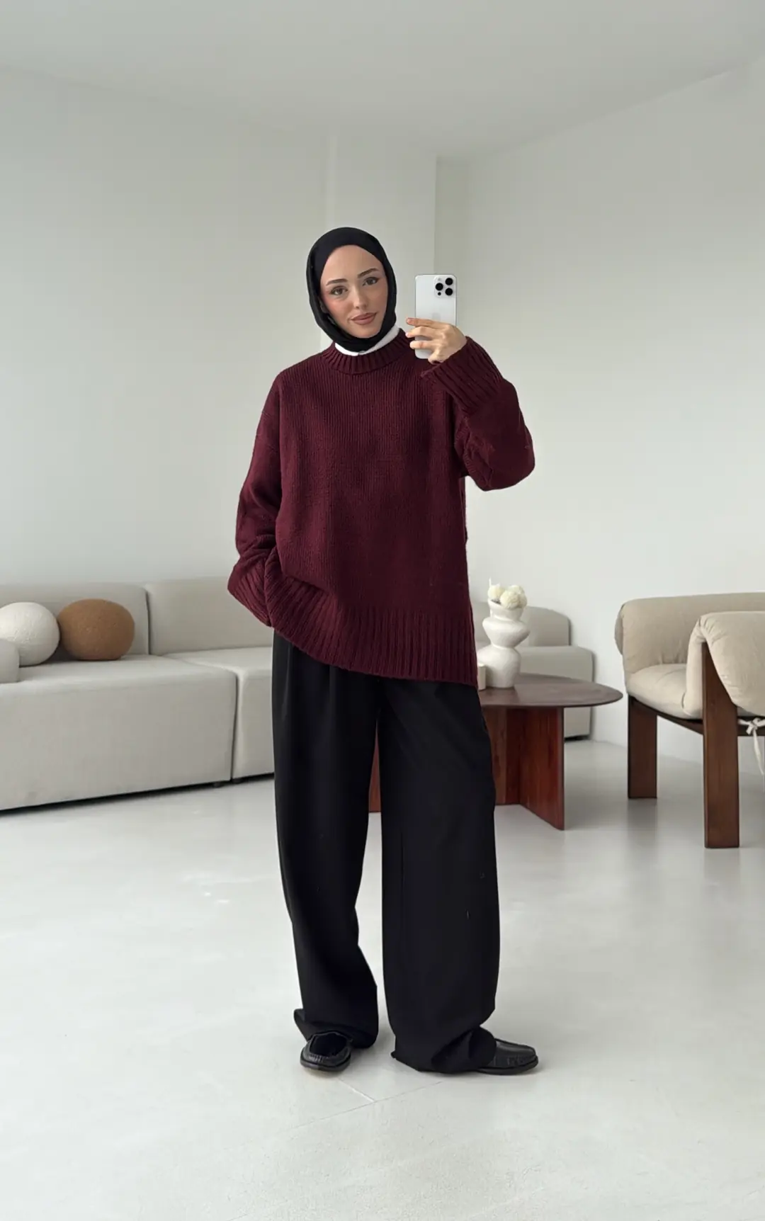 Oversize Soft Triko Kazak Bordo - Görsel 4