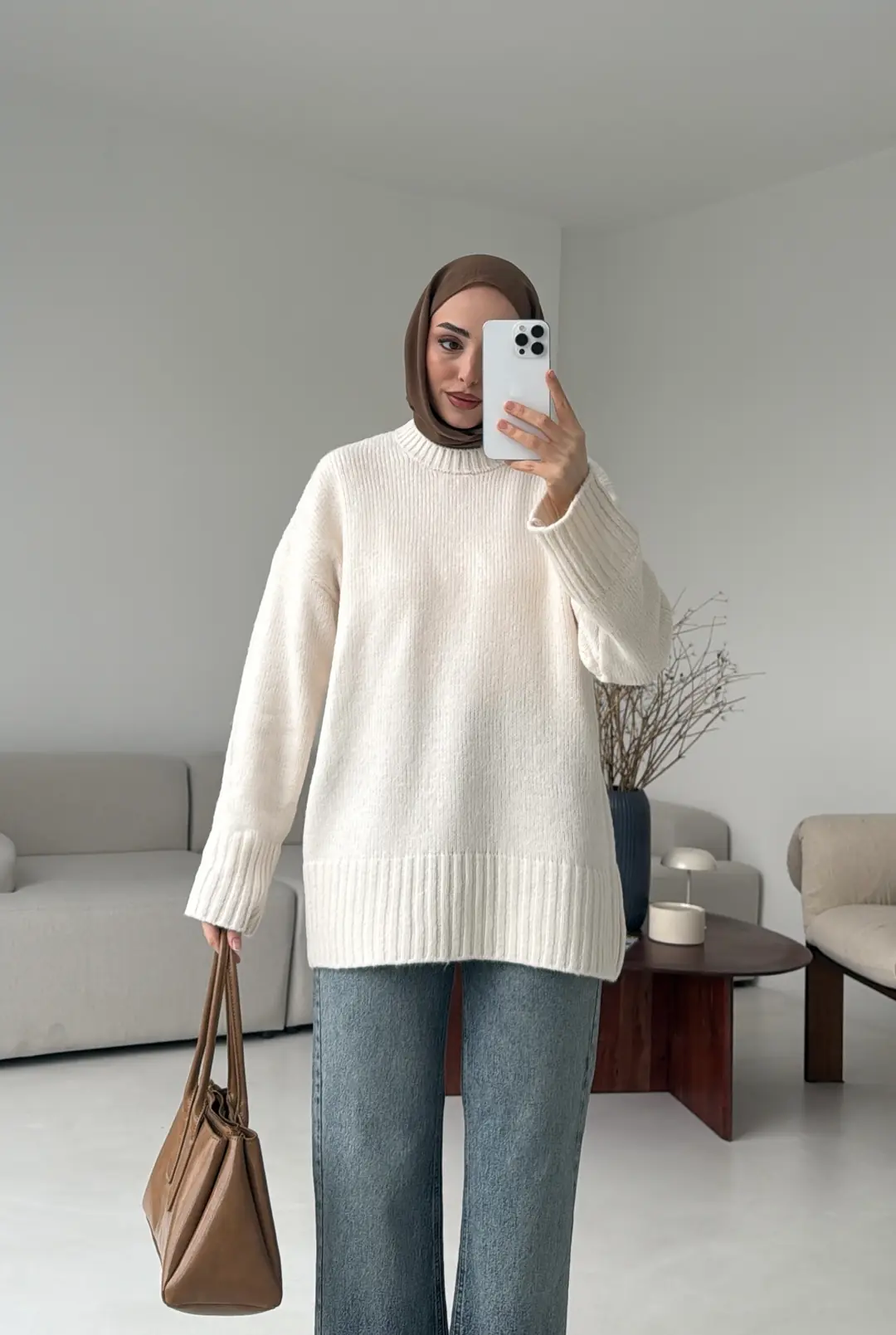 Oversize Soft Triko Kazak Ekru - Görsel 4