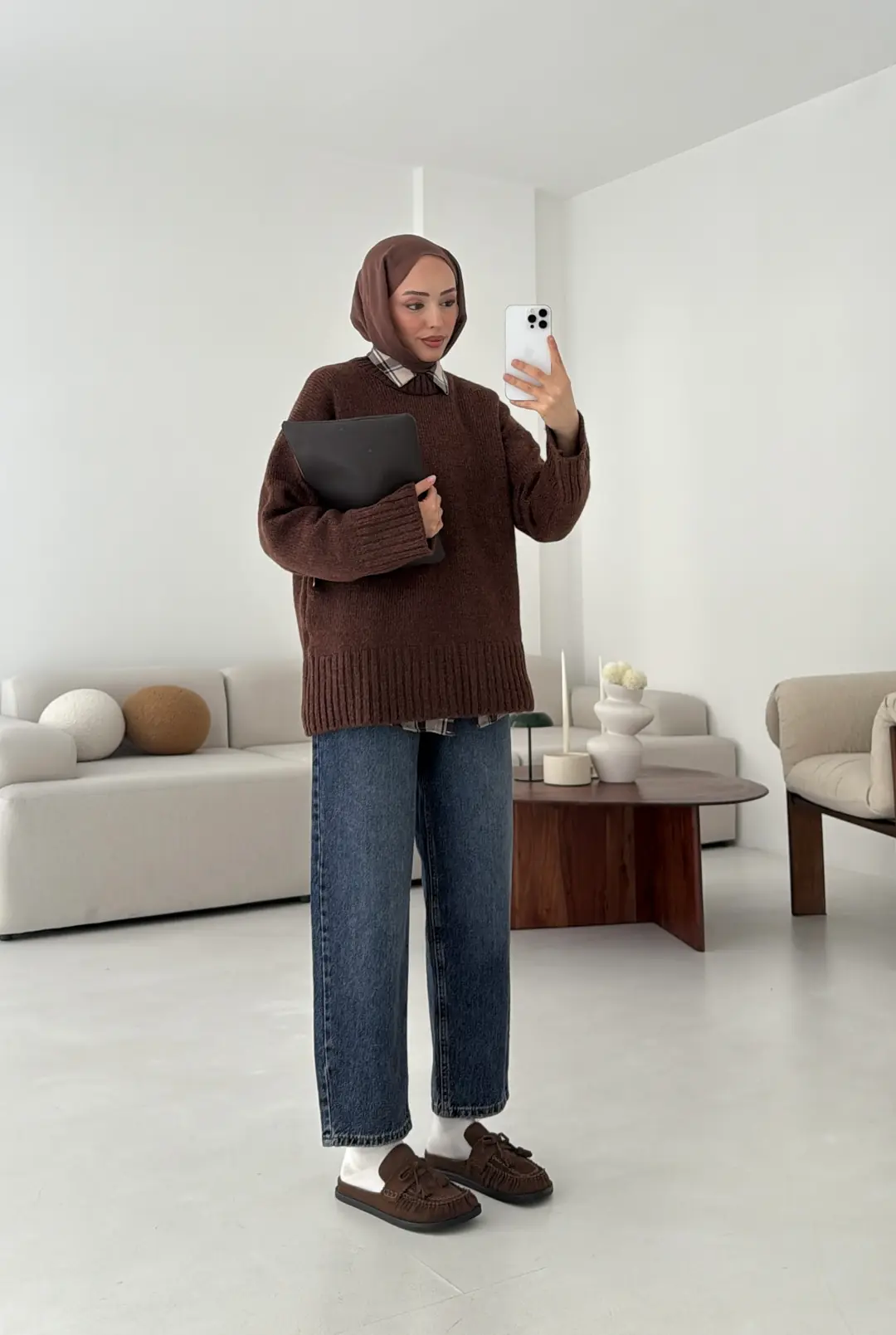 Oversize Soft Triko Kazak Kahve - Görsel 3