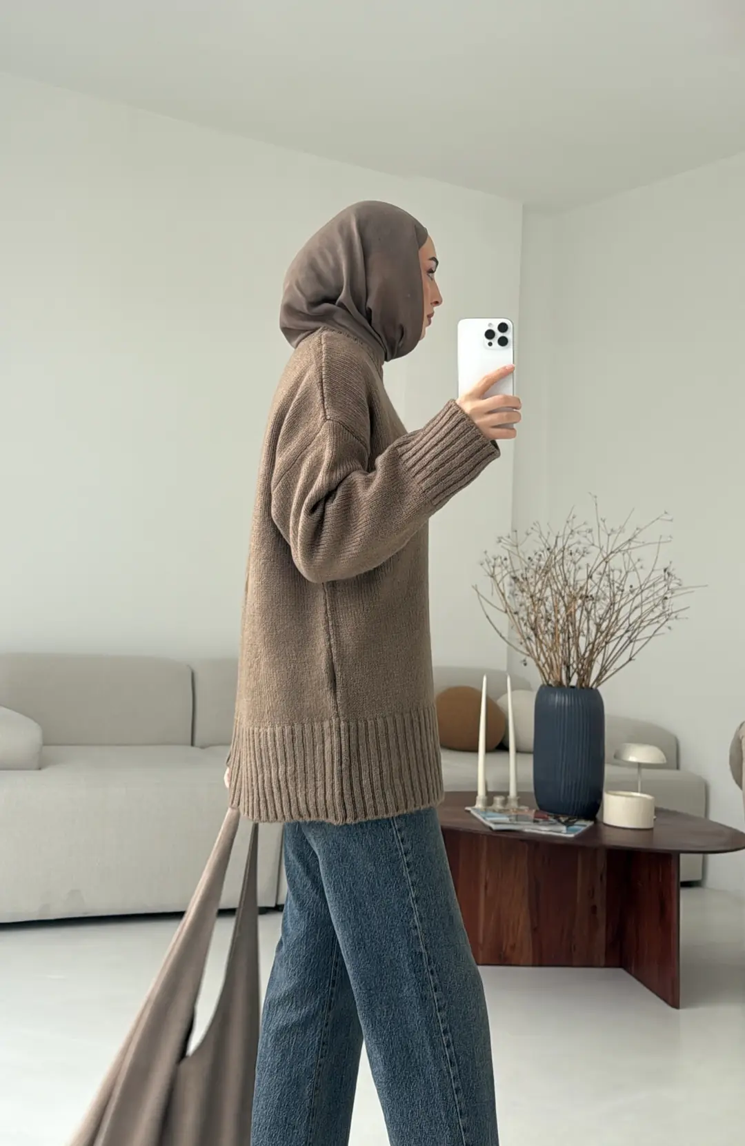 Oversize Soft Triko Kazak Koyu Vizon - Görsel 2