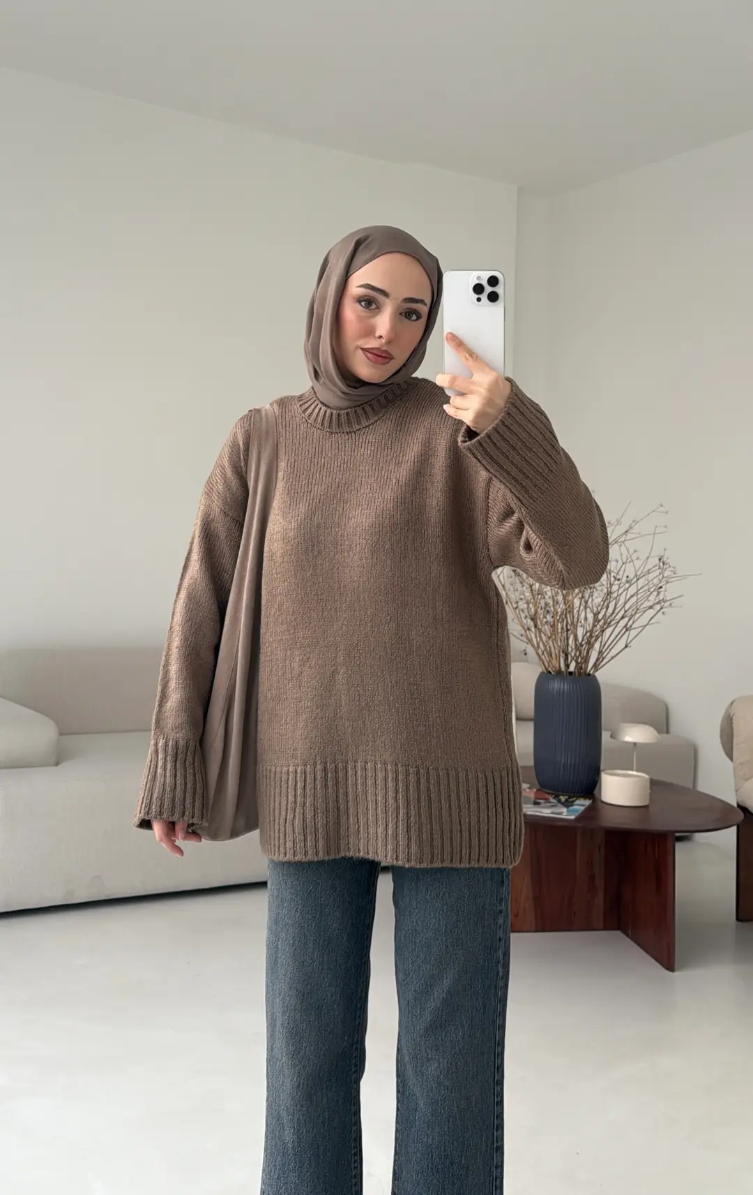 Oversize Soft Triko Kazak Koyu Vizon - Görsel 7