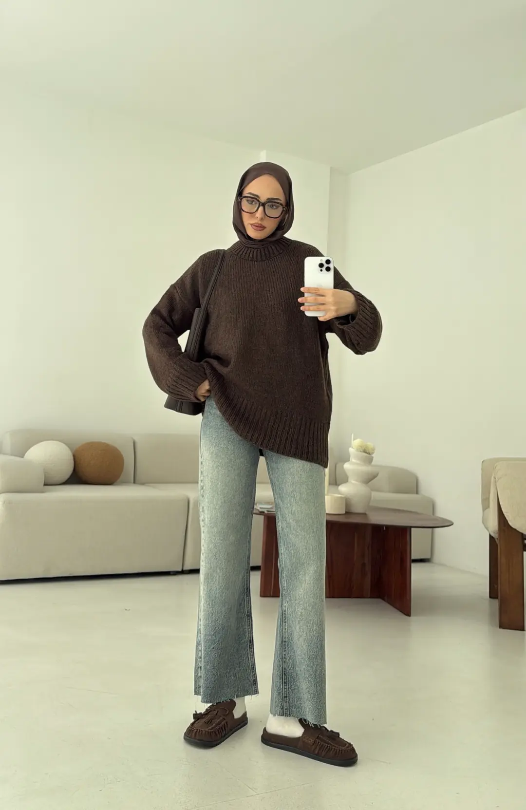 Oversize Soft Triko Kazak Kahve Melanj - Görsel 7