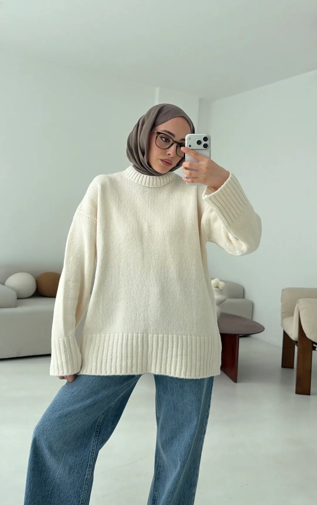 Oversize Soft Triko Kazak Krem