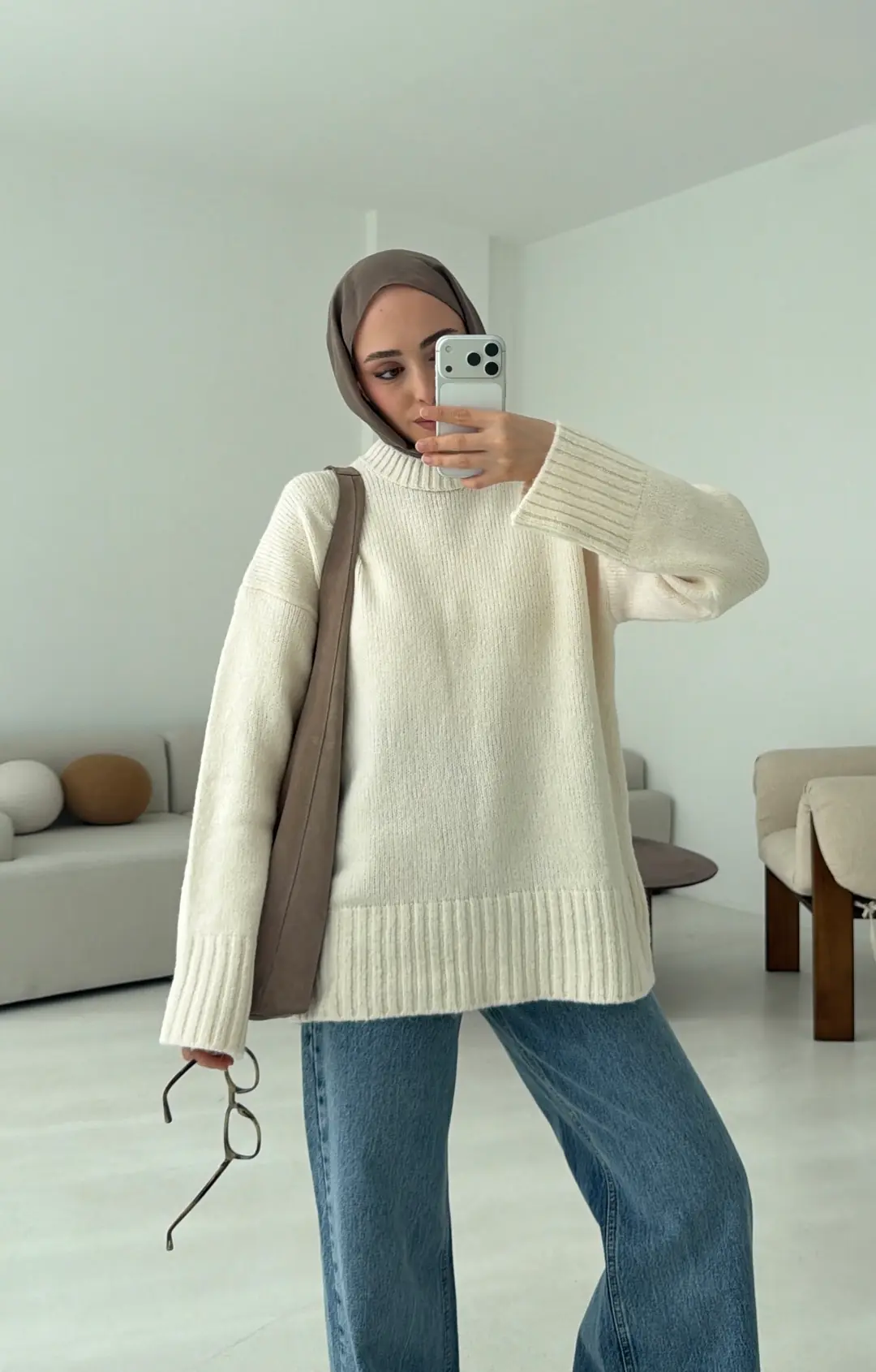 Oversize Soft Triko Kazak Krem - Görsel 2