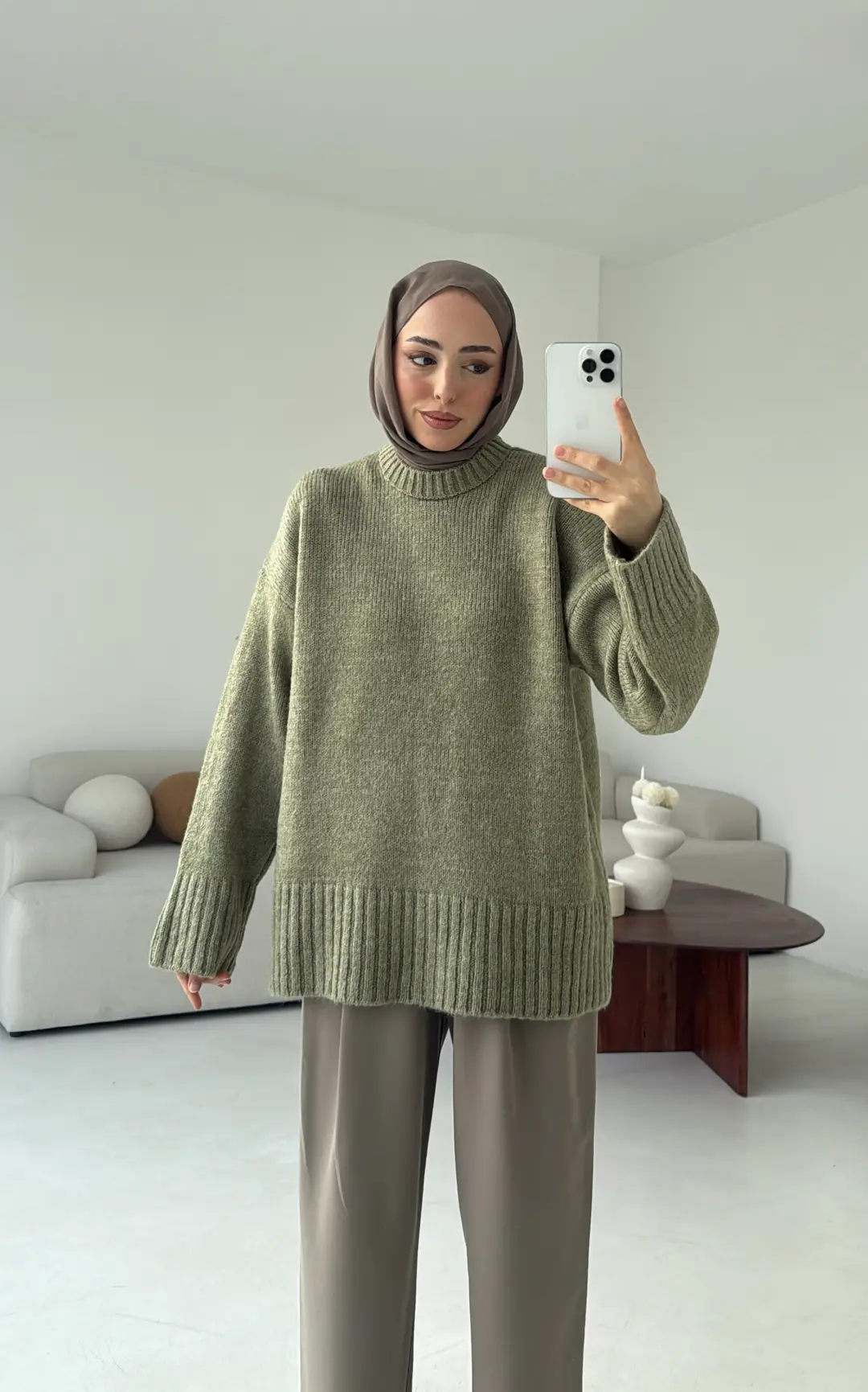 Oversize Soft Triko Kazak Soft Yeşil - Görsel 6