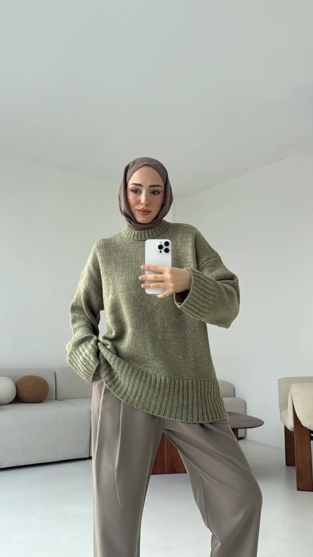 Oversize Soft Triko Kazak Soft Yeşil - Görsel 8