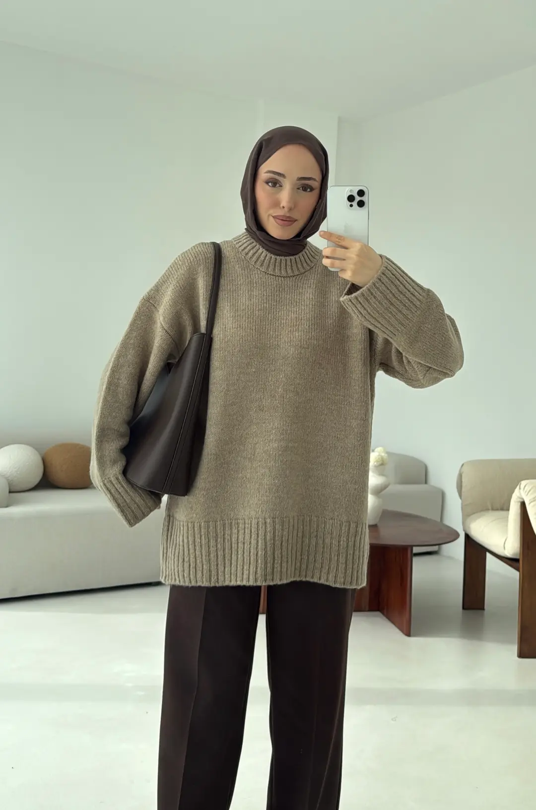 Oversize Soft Triko Kazak Vizon - Görsel 5