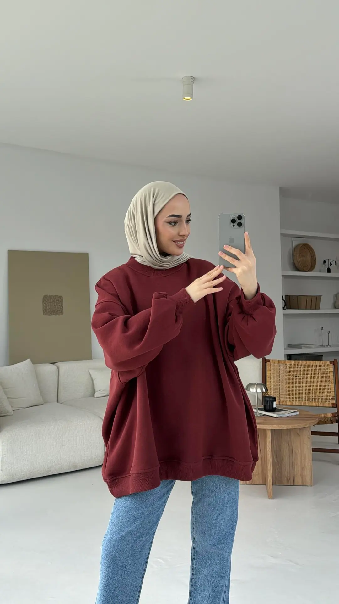 Oversize Üç İplik Sweatshirt - Görsel 2