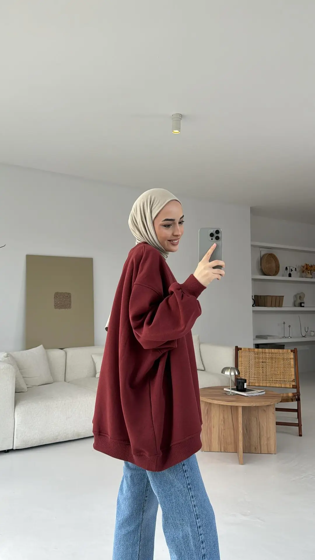 Oversize Üç İplik Sweatshirt - Görsel 5