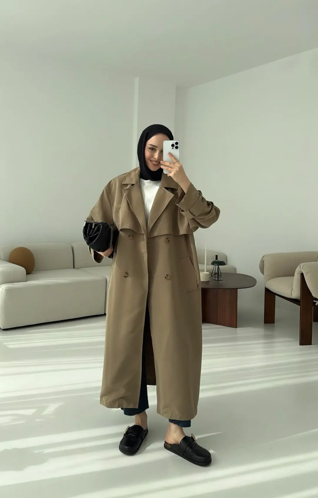 Oversize Vizon Trençkot - Görsel 7