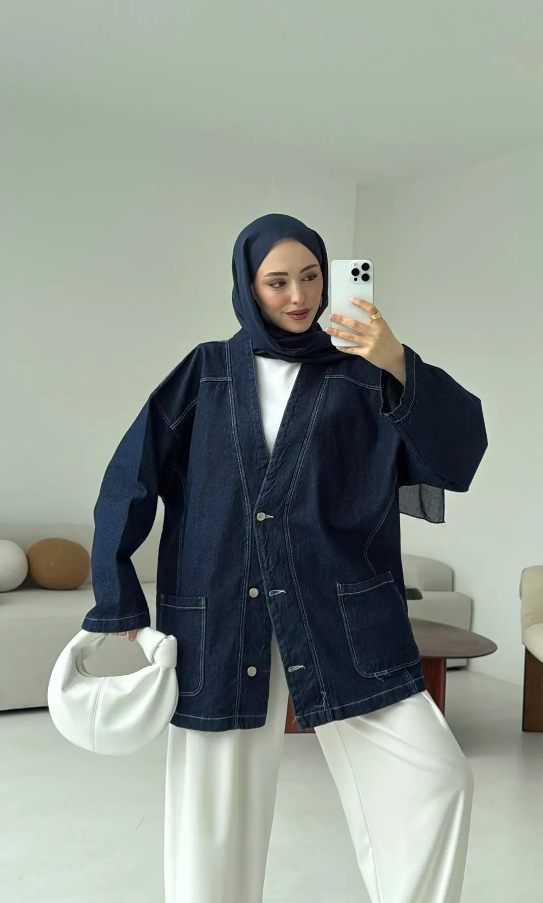 Oversize Wide Denim Ceket Lacivert