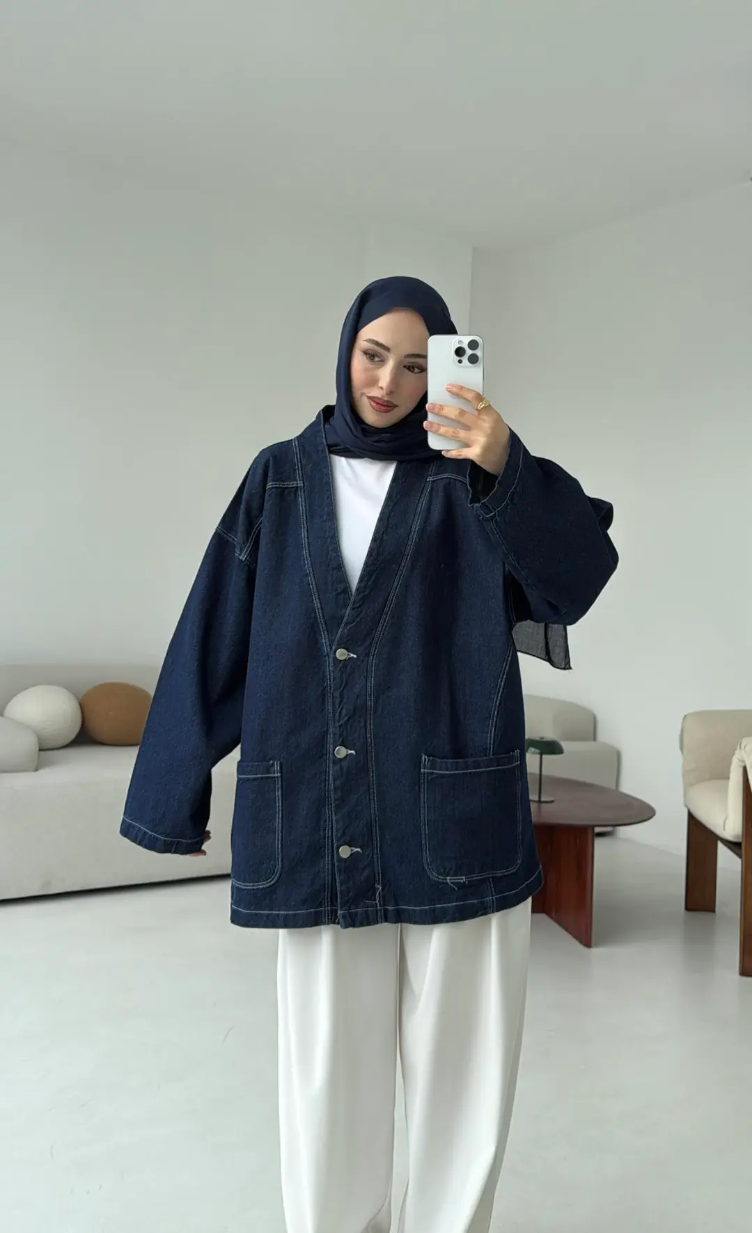 Oversize Wide Denim Ceket Lacivert - Görsel 6
