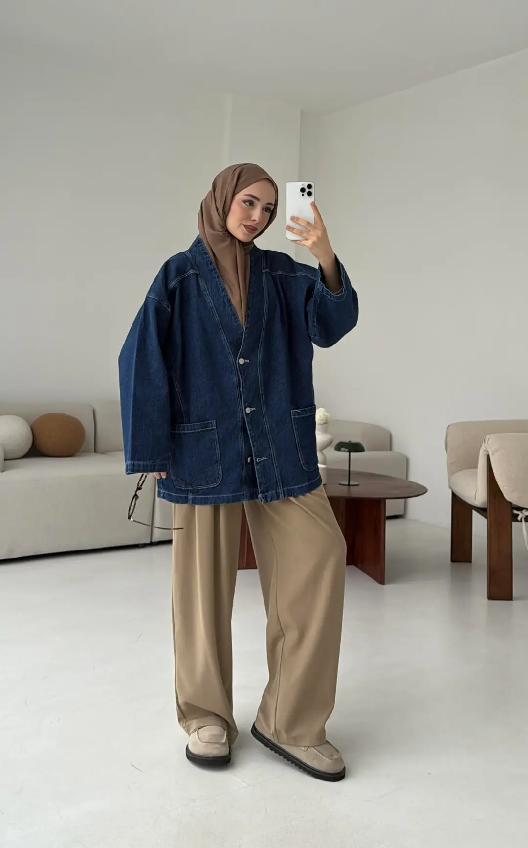 Oversize Wide Denim Ceket Mavi - Görsel 4