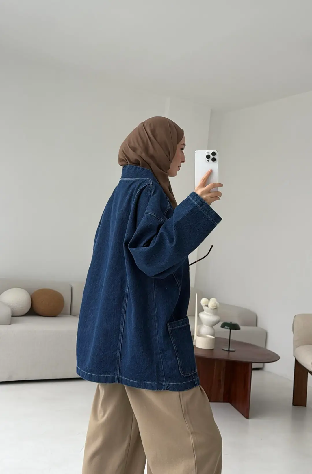 Oversize Wide Denim Ceket Mavi - Görsel 9