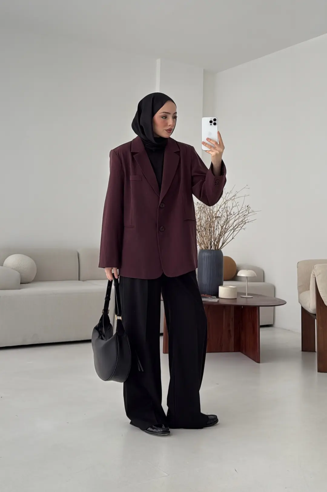 Oversize Yırtmaç Detay Ceket Bordo