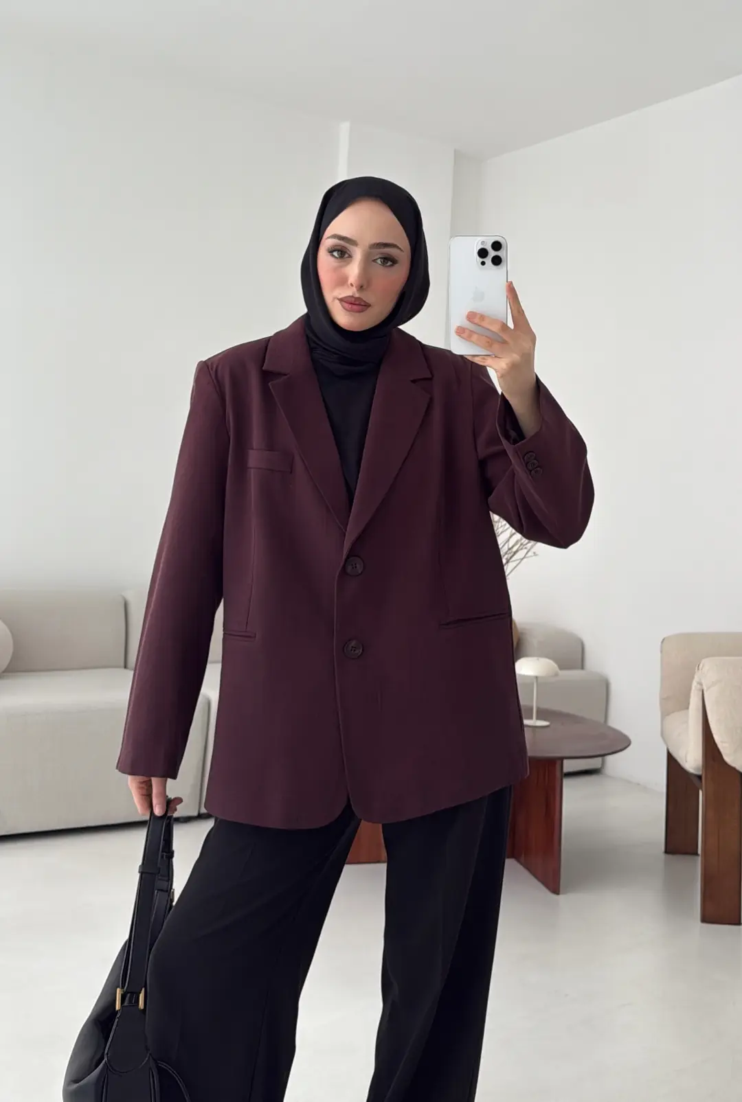 Oversize Yırtmaç Detay Ceket Bordo - Görsel 2