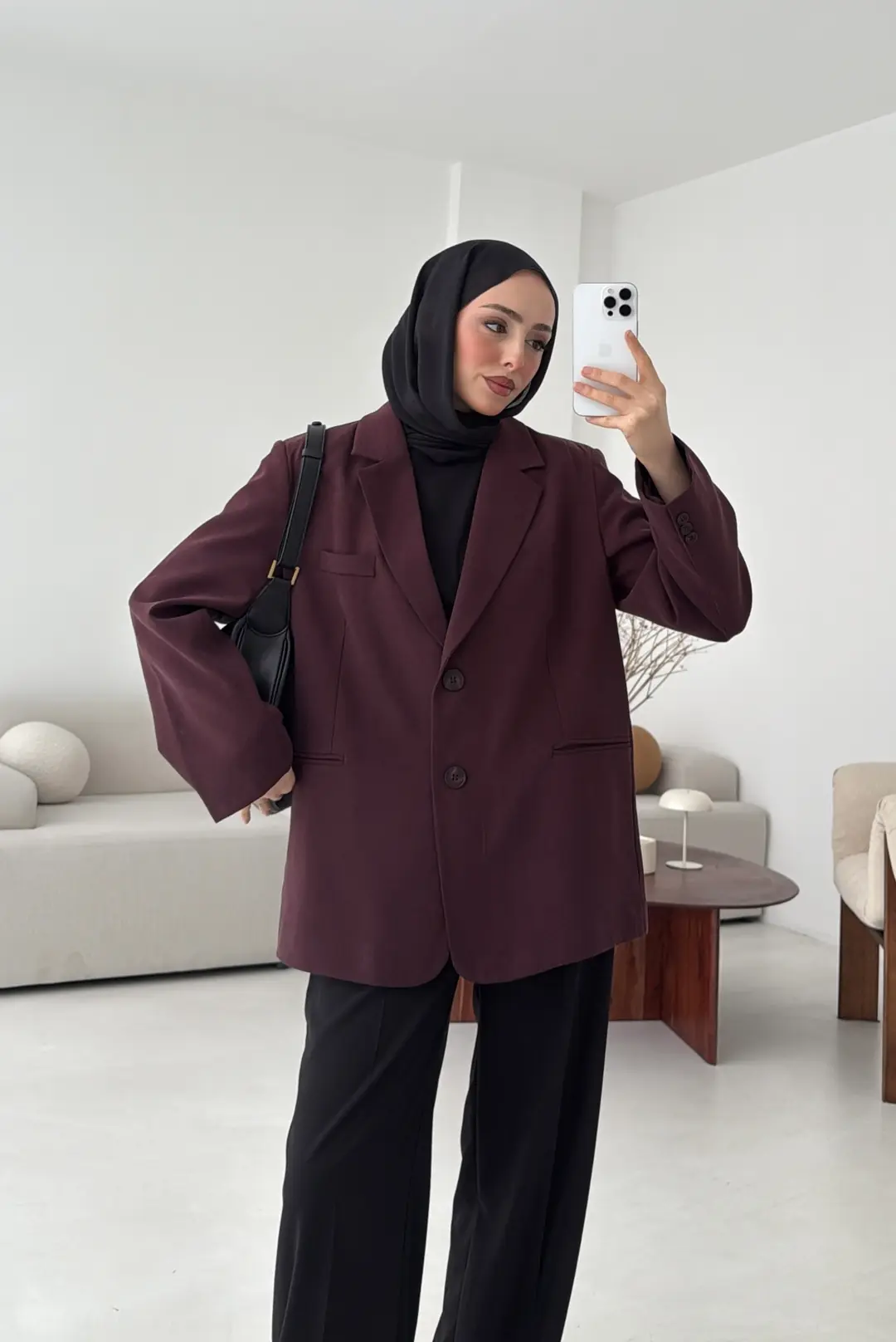 Oversize Yırtmaç Detay Ceket Bordo - Görsel 5