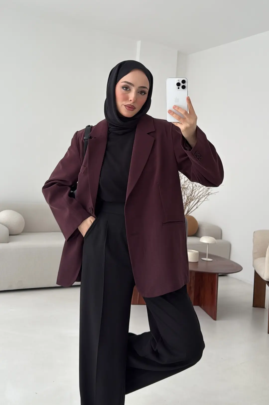 Oversize Yırtmaç Detay Ceket Bordo - Görsel 8
