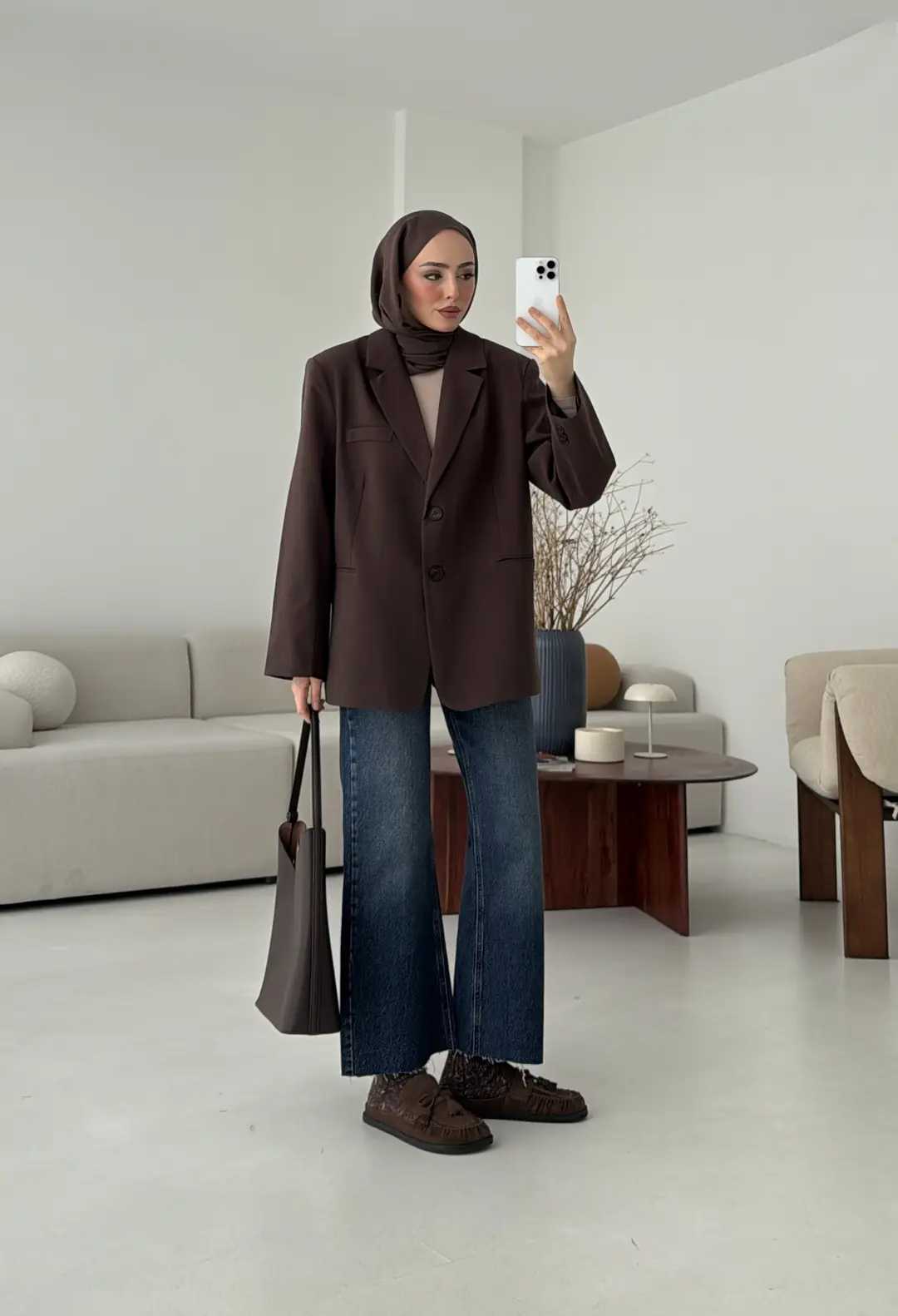 Oversize Yırtmaç Detay Ceket Kahve