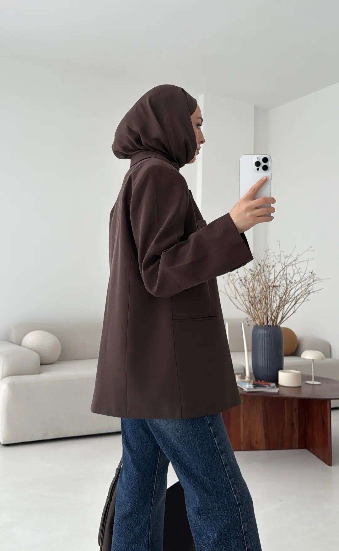 Oversize Yırtmaç Detay Ceket Kahve - Görsel 2