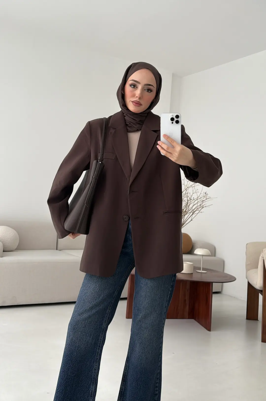 Oversize Yırtmaç Detay Ceket Kahve - Görsel 3