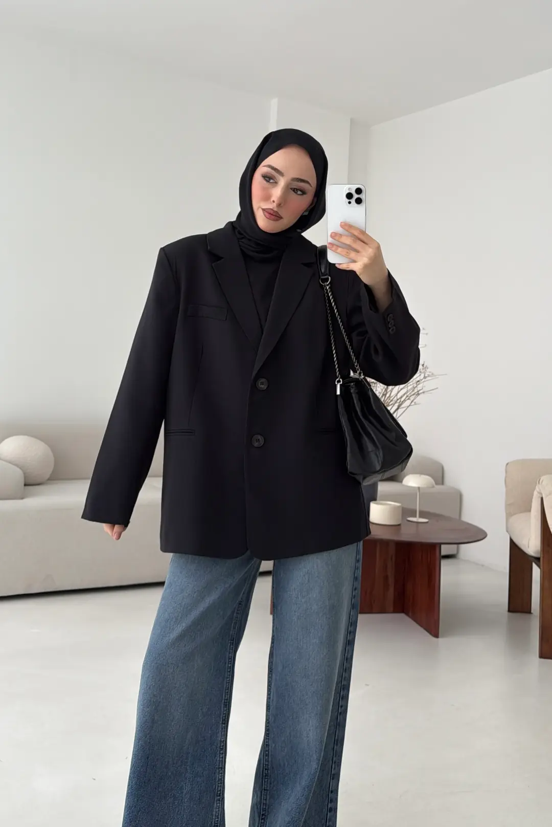 Oversize Yırtmaç Detay Ceket Siyah - Görsel 4