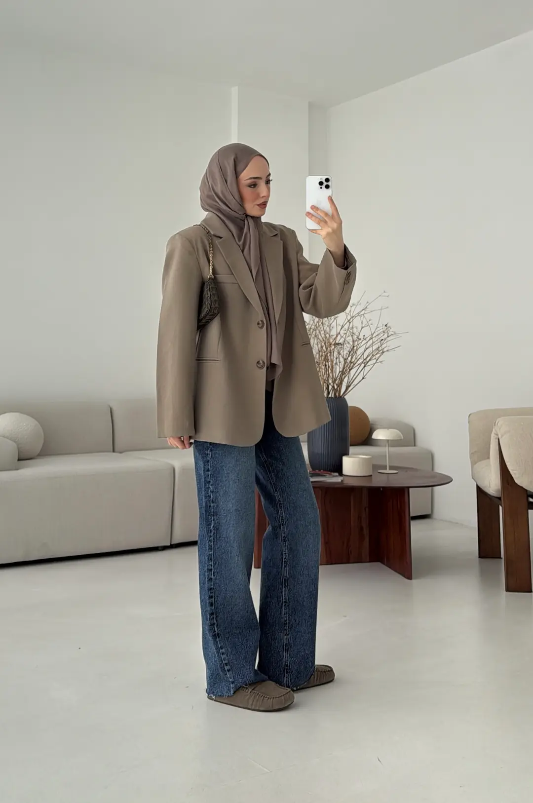 Oversize Yırtmaç Detay Ceket Vizon