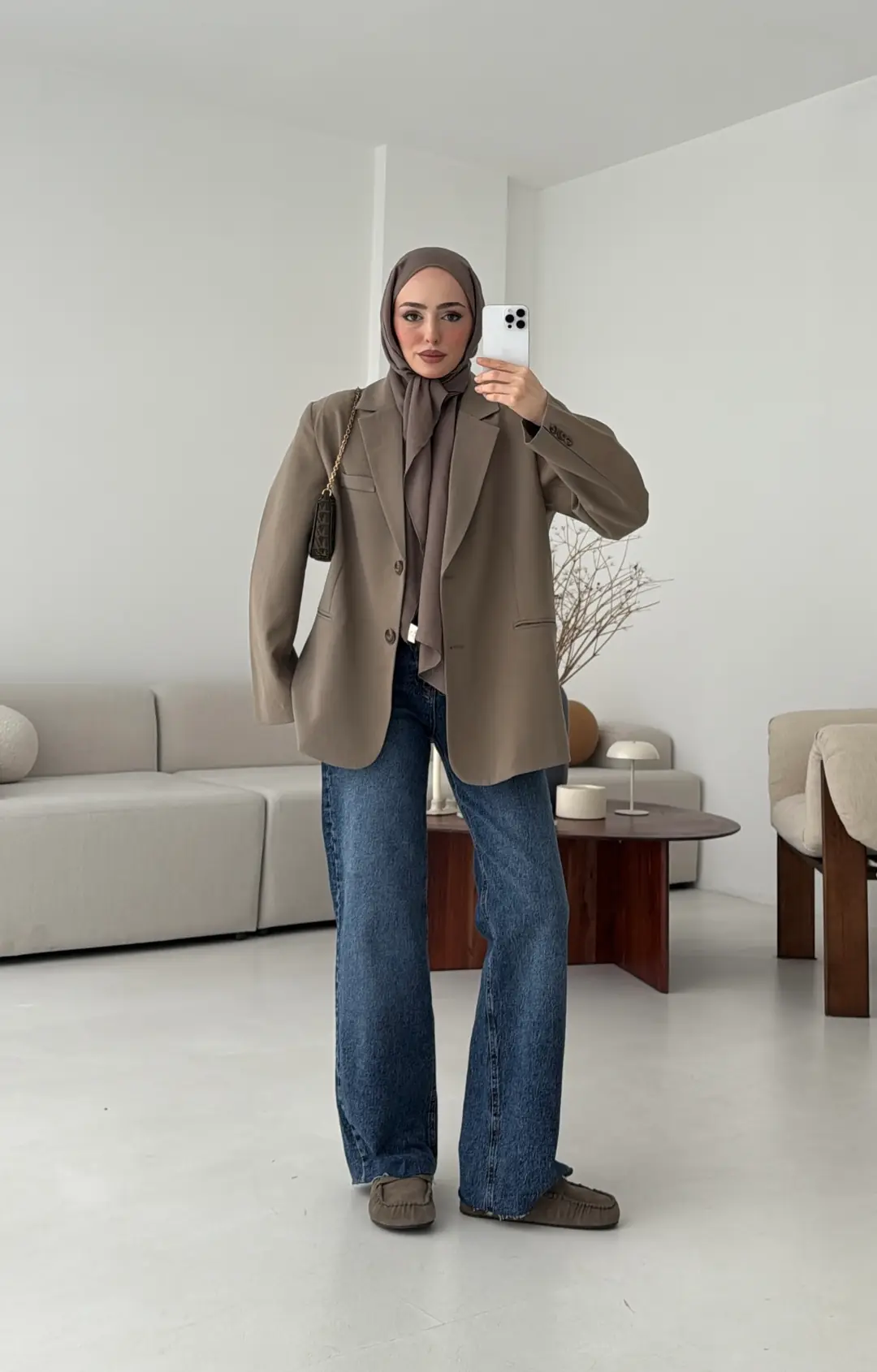 Oversize Yırtmaç Detay Ceket Vizon - Görsel 5