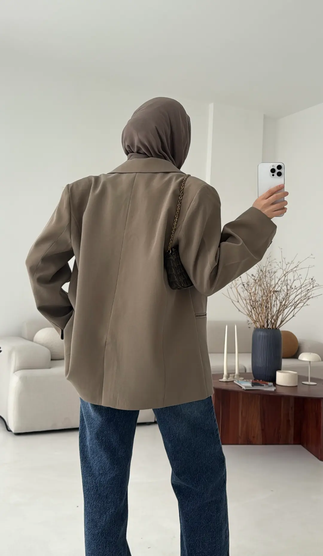 Oversize Yırtmaç Detay Ceket Vizon - Görsel 9