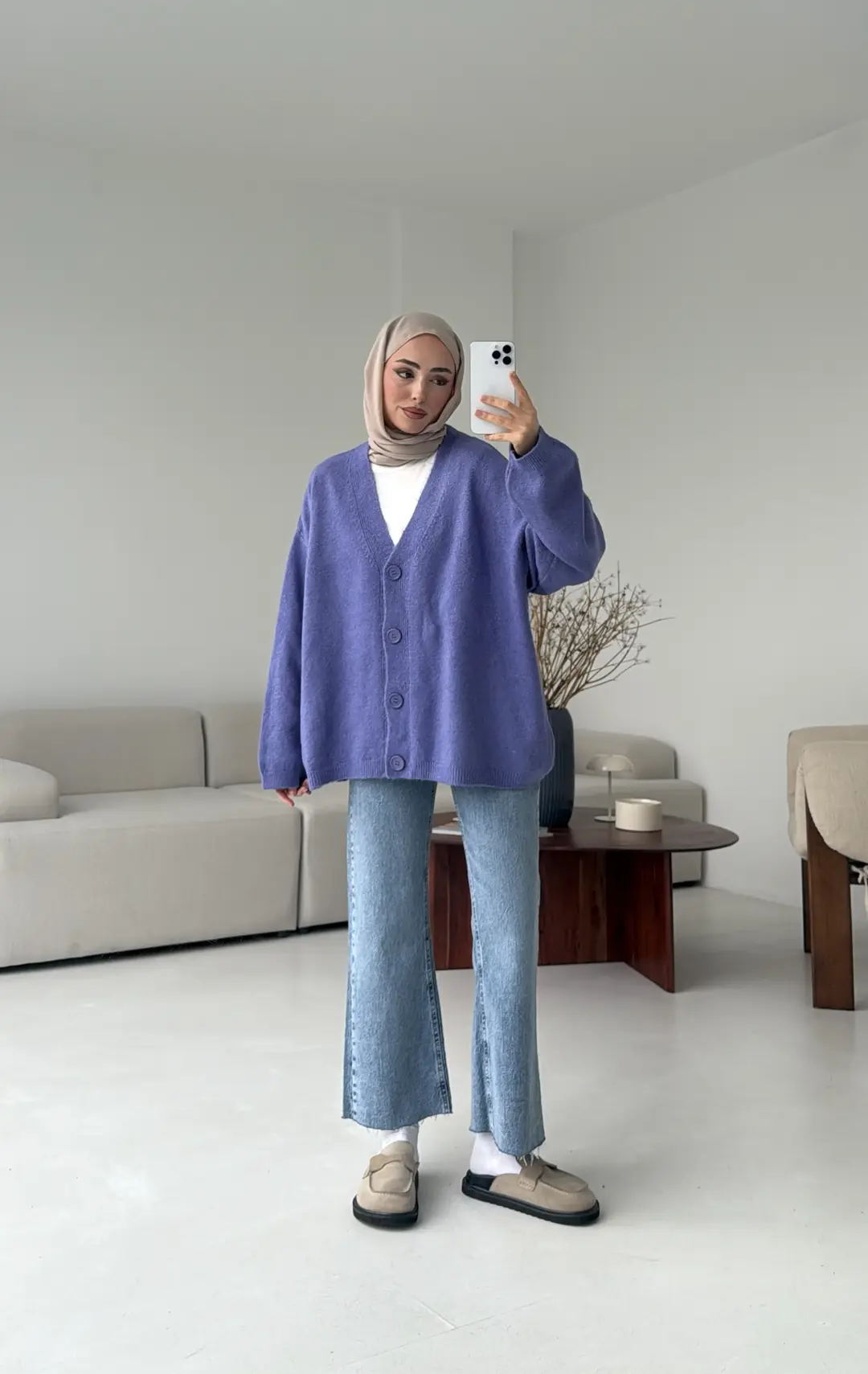 Oversize Yünlü Kazak Lila