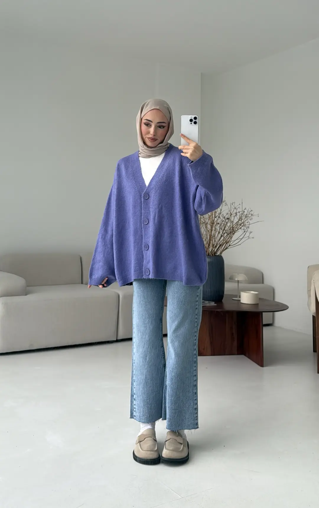 Oversize Yünlü Kazak Lila - Görsel 4