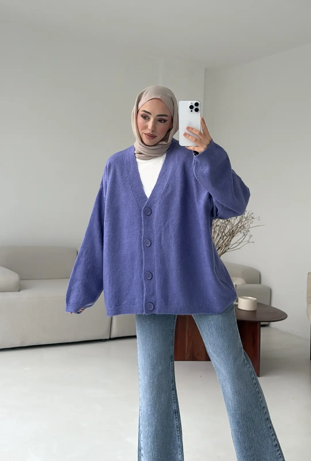 Oversize Yünlü Kazak Lila - Görsel 6