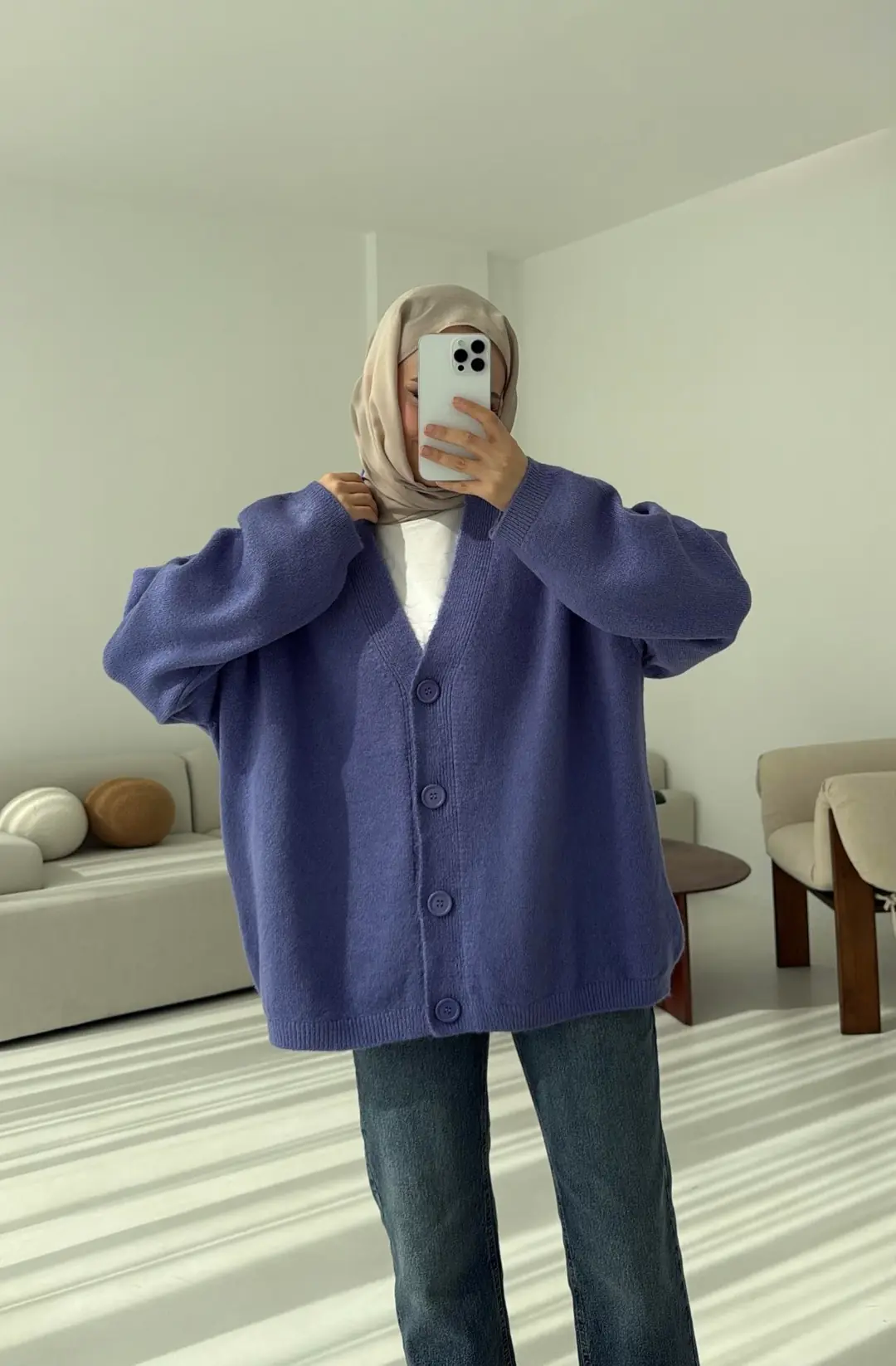 Oversize Yünlü Kazak Lila