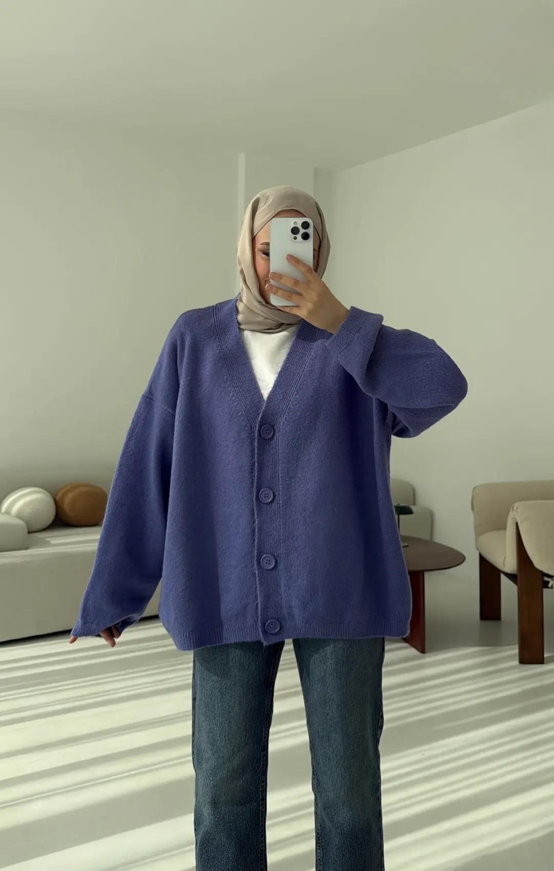 Oversize Yünlü Kazak Lila - Görsel 3