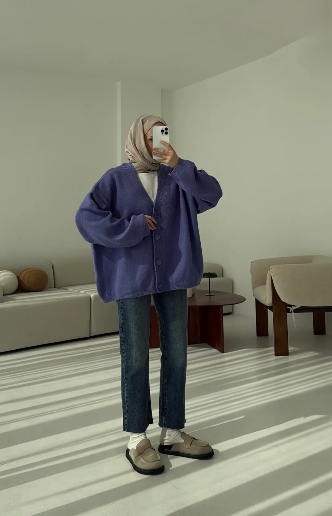 Oversize Yünlü Kazak Lila - Görsel 7