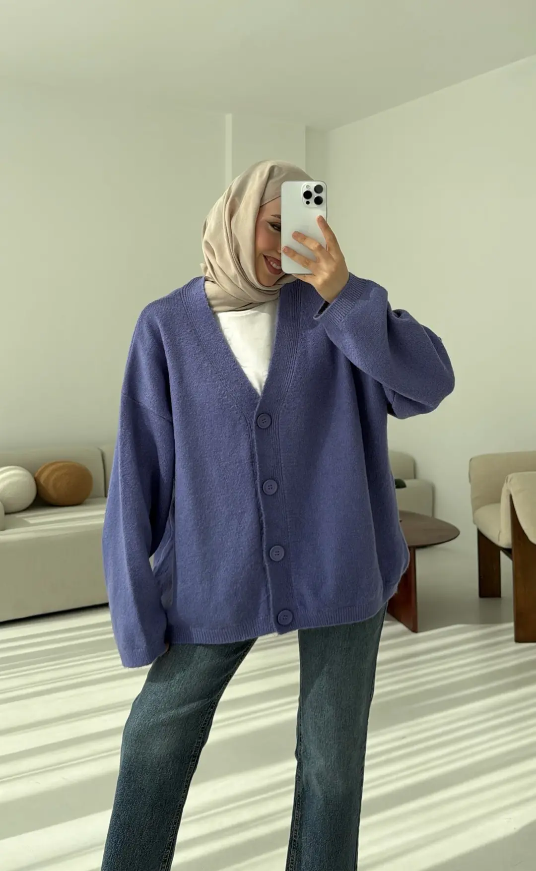 Oversize Yünlü Kazak Lila - Görsel 8