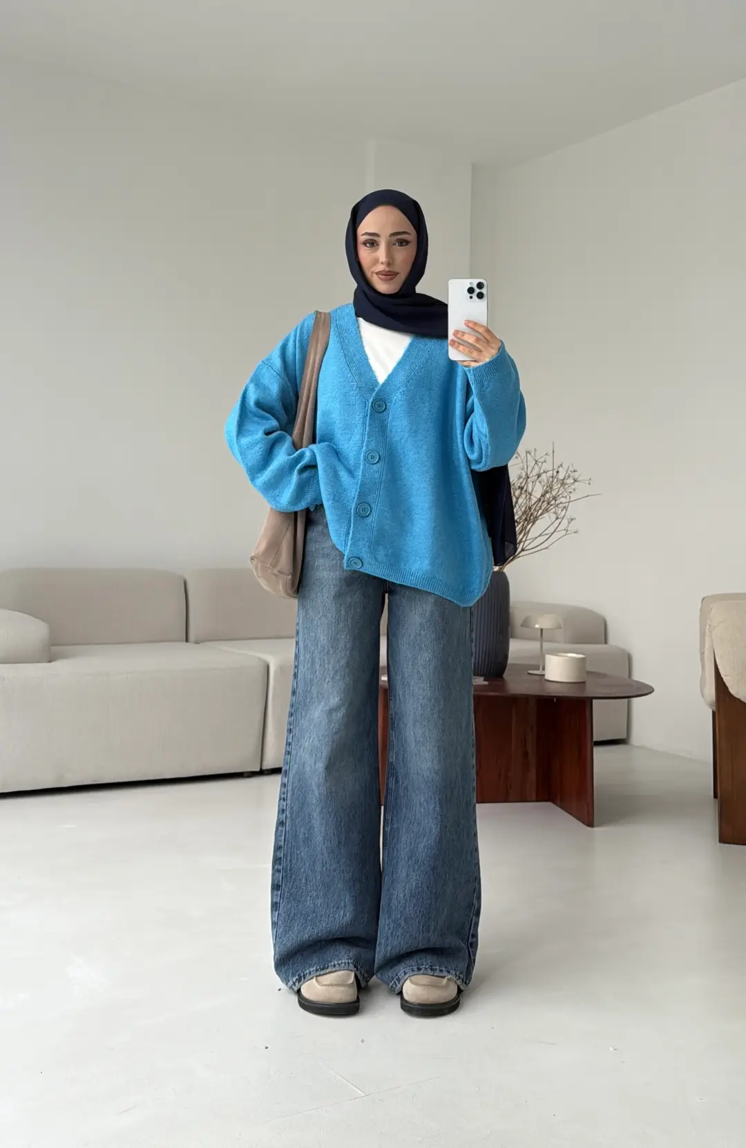 Oversize Yünlü Kazak Mavi