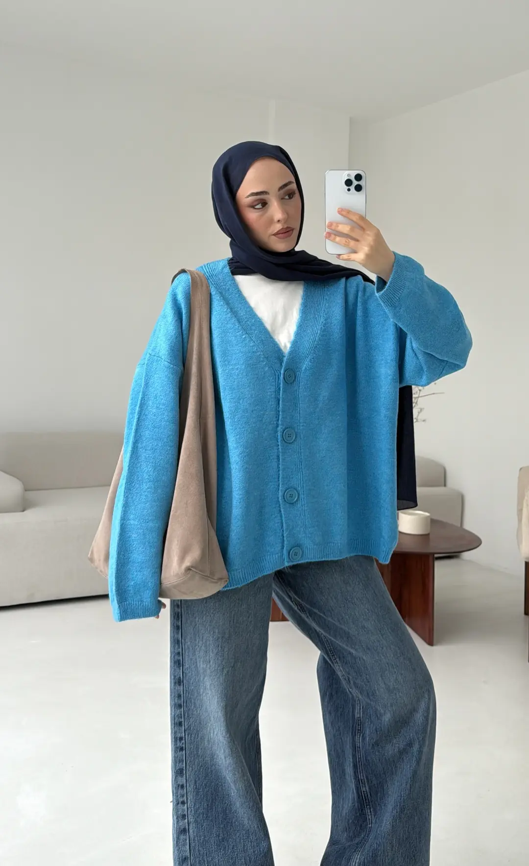 Oversize Yünlü Kazak Mavi - Görsel 3